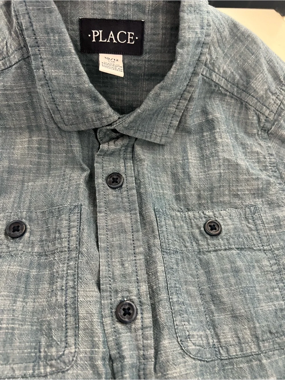 The Children’s Place Kids 10/12 Blue Chambray 100% Cotton Button Up Shirt